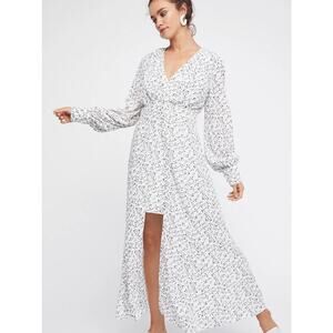 Free People Walk Me Home Maxi Dress With Slip Size 6 White Bird Pattern Boho